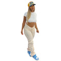 Fashion cross-border   new arrivalpure color elastic fabric pleated drawstring micro-flared sports casual pants