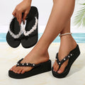 Thick sole flip flops for women, wedge heel, summer non-slip mid-heel outwear flip-flops, seaside casual beach sandals