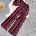 Commute style sleeveless two-piece set for women,  summer collection: high-end tie-waist tank top and high-waisted wide-leg pants set