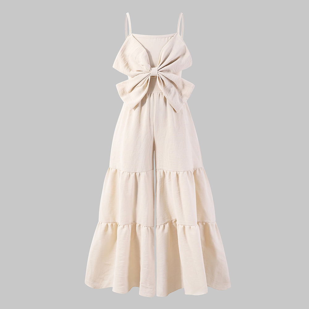 Children's (female) jumpsuit, large butterfly suspender bell jumpsuit