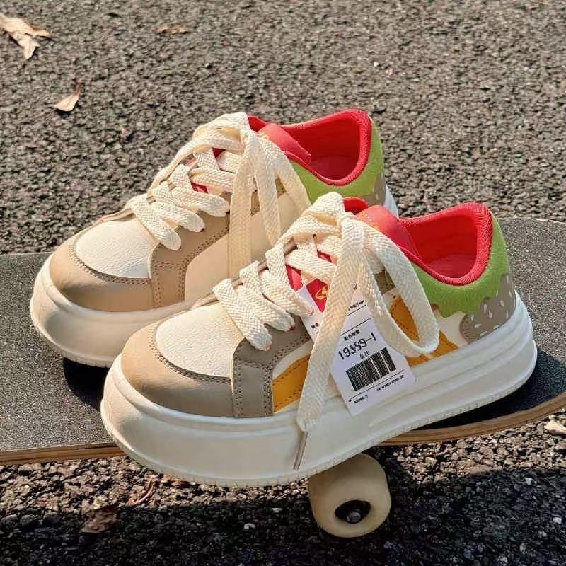 Kids chunky sole bread shoes girls' versatile flats unique white sneakers girls' spring new arrivals children's casual shoes