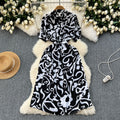 Niche stylesense of designprintingdressfemalenew arrivalsummer tie backwaist slimming lookmedium longvacation skirt