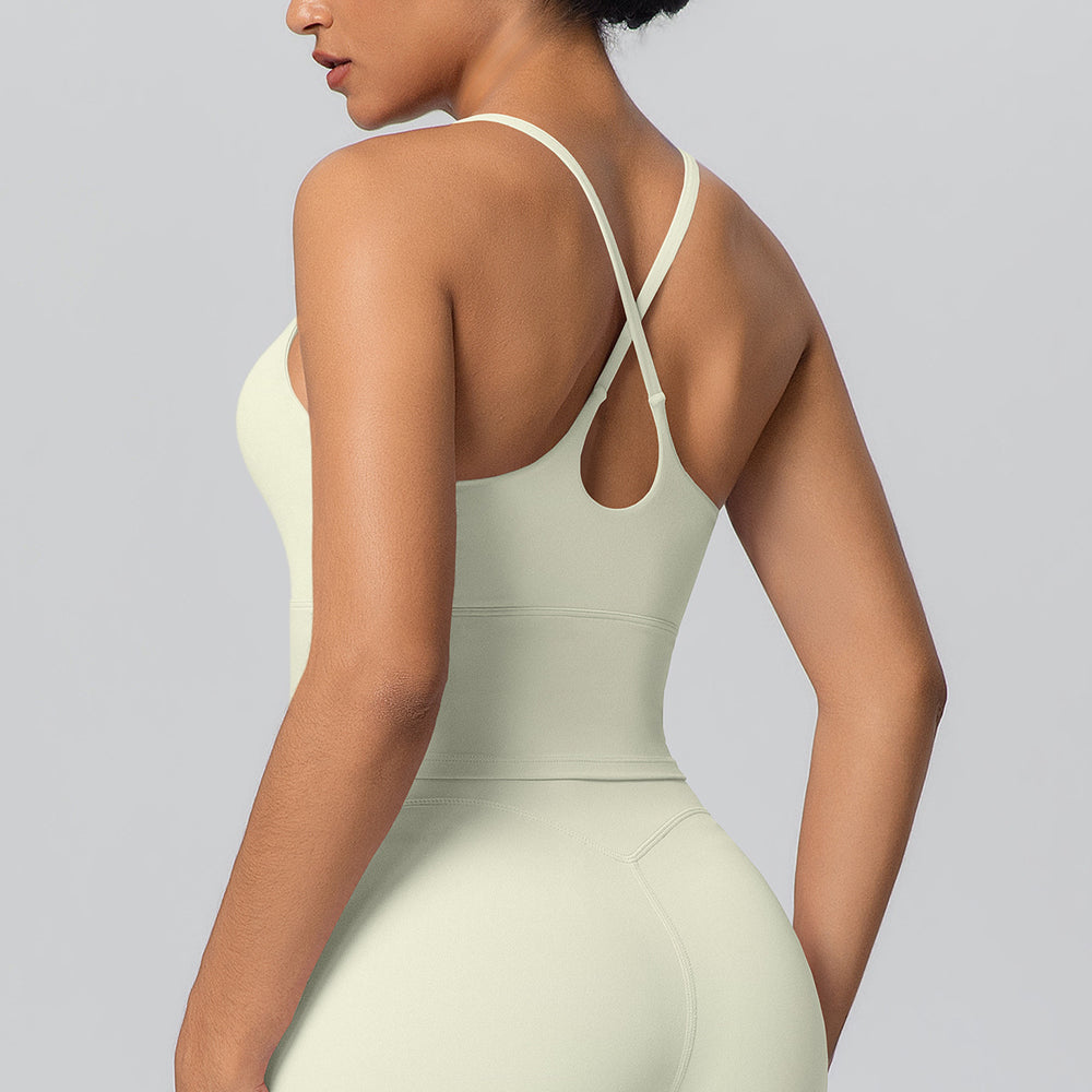 New arrival cross-border pure color double-sided nylon cross back tight sports intimates running fitness yoga wear tops for women