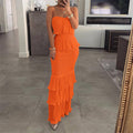 women's summer dress - european & american style export - elegant solid color bandeau cake dress maxi dress