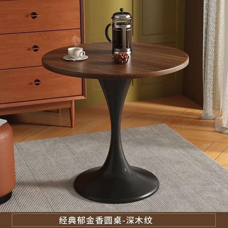 Round dining table, nordic casual, vintage walnut, small apartment, balcony tulip coffee, negotiation, milk tea