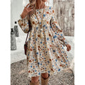 Amazon cross-border fashion:  new european and american style french elegant printed lantern sleeve dress for women