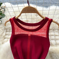 Luxury chic mesh panel sleeveless knit dress -  summer slim fit bodycon dress