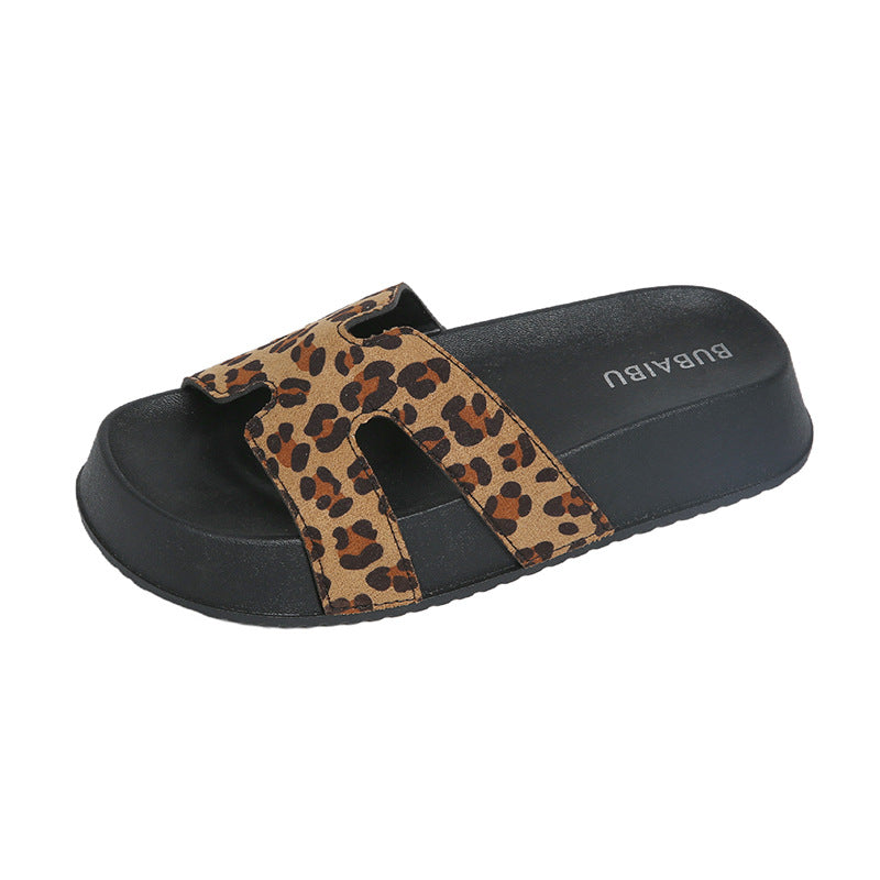 Women's summer sandals & slippers - new thick-soled leopard print h-strap comfortable non-slip foreign trade flip-flops