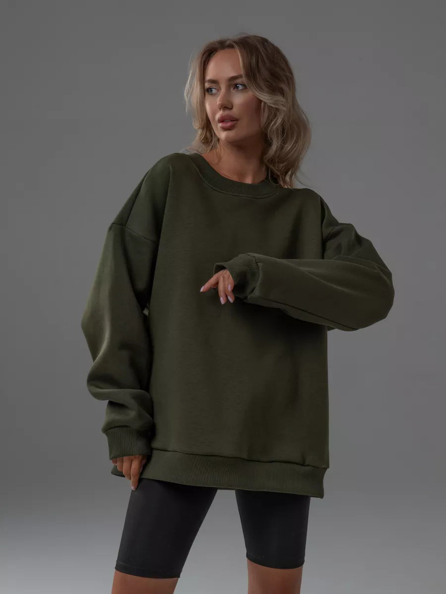 European and American  2024  spring and autumn new solid color round neck loose pullover sweater top women
