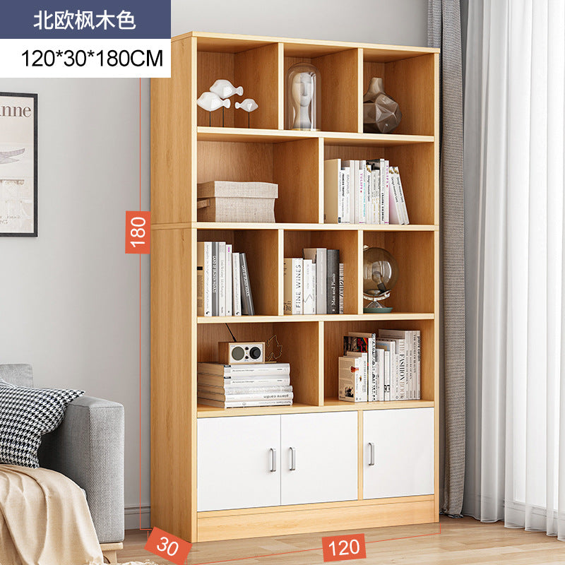 Simple bookshelf floor-to-ceiling against the wall, living room shelf layered storage rack, storage cabinet integrated, simple household bookcase