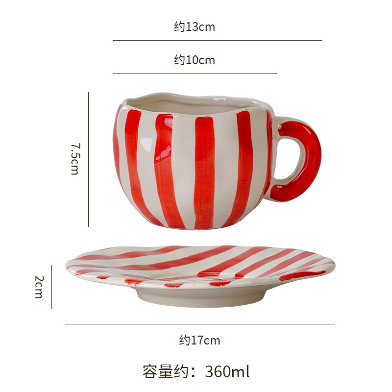Hand-painted ceramic coffee cup and saucer set - unique gift mug - creative niche gift - high-value handcrafted cup
