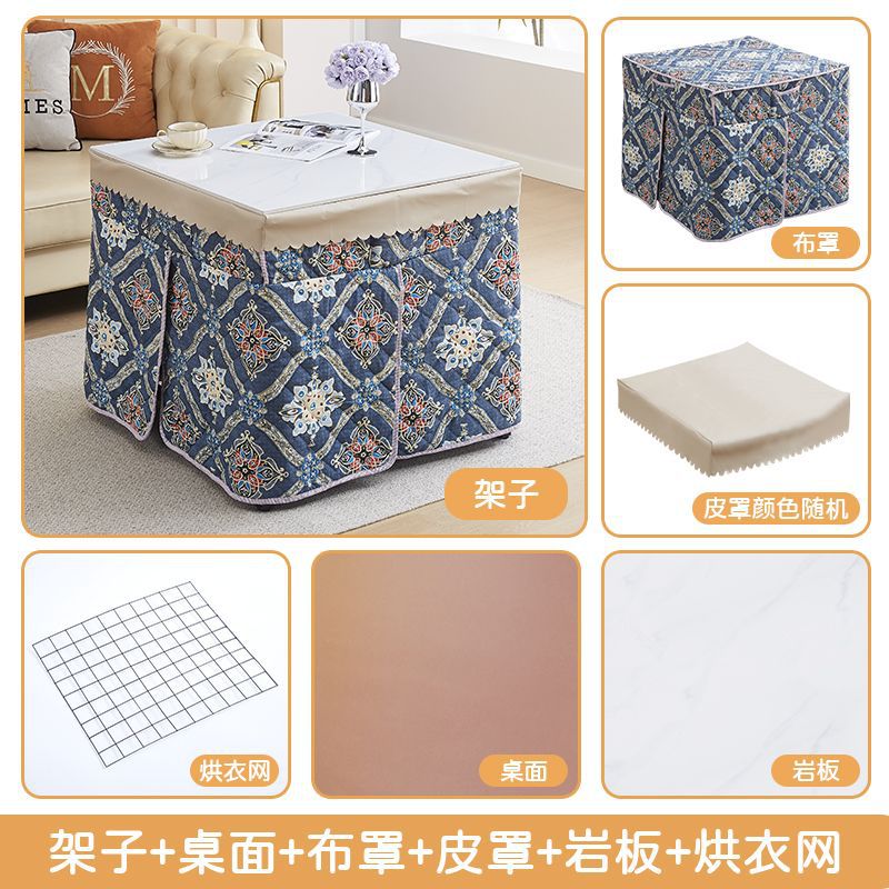 Sintered stone folding fire table - new winter square heating dining table for rental housing, dorms, and home study