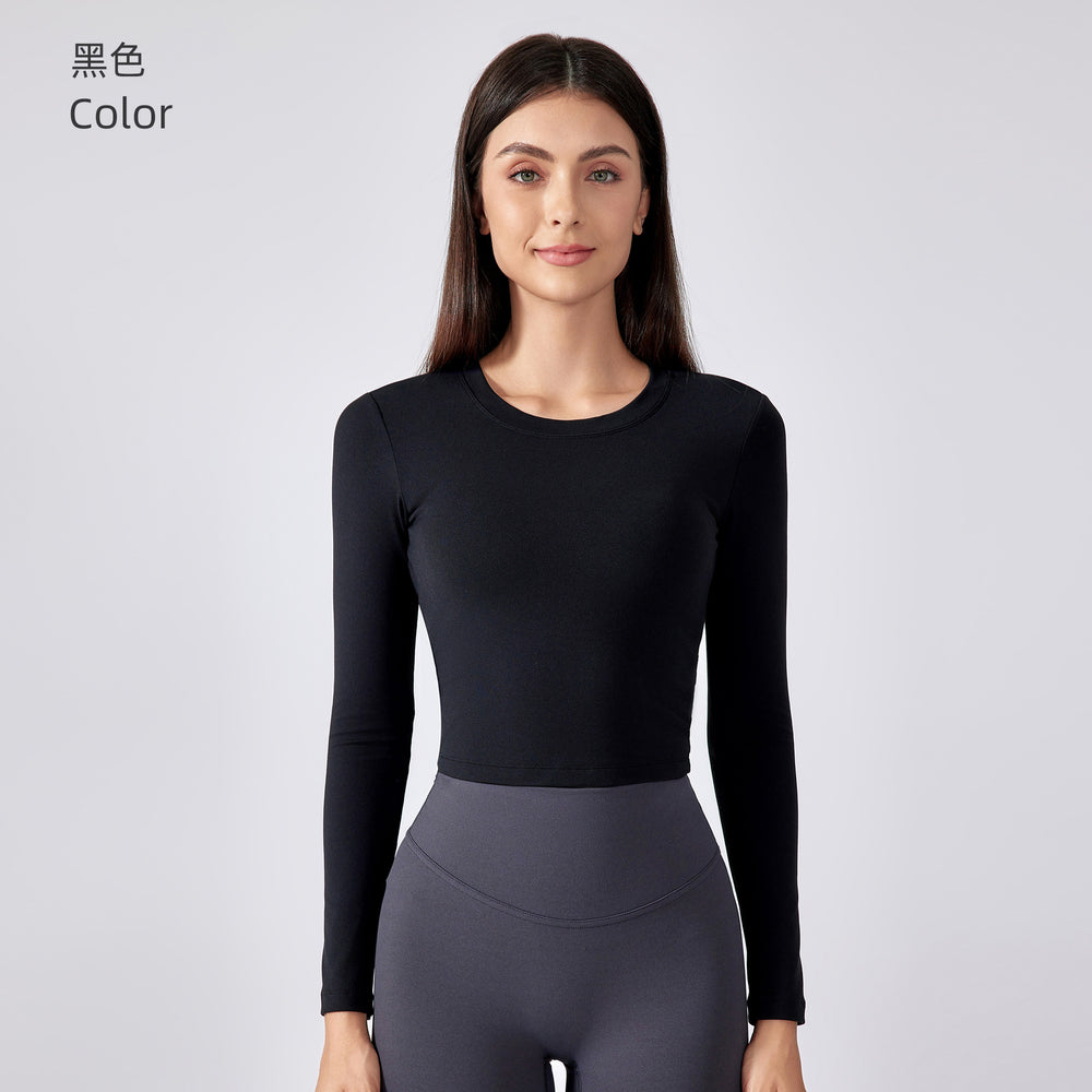 Sexy cutout back yoga top - long sleeve, cropped length with built-in bra pads - perfect for running, fitness, and workouts - daw186
