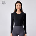 Sexy cutout back yoga top - long sleeve, cropped length with built-in bra pads - perfect for running, fitness, and workouts - daw186