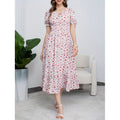 listing: new  women's original elegant ruffle tie-back printed dress