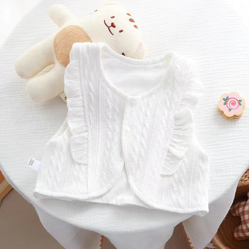 Baby spring autumk-style outwear vest cute western style lace vest outwear double layer vest trendy