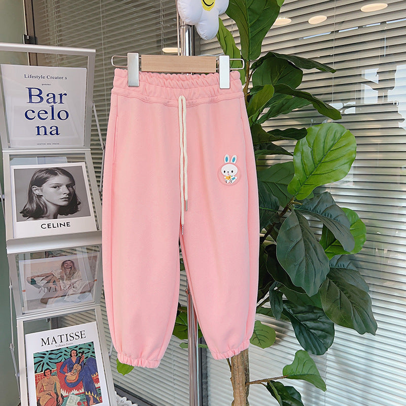 Kids' spring/autumn casual pants, baby sweatpants, girls' loose-fit outerwear trousers, new autumn collection for toddlers and young children, trendy children's clothing