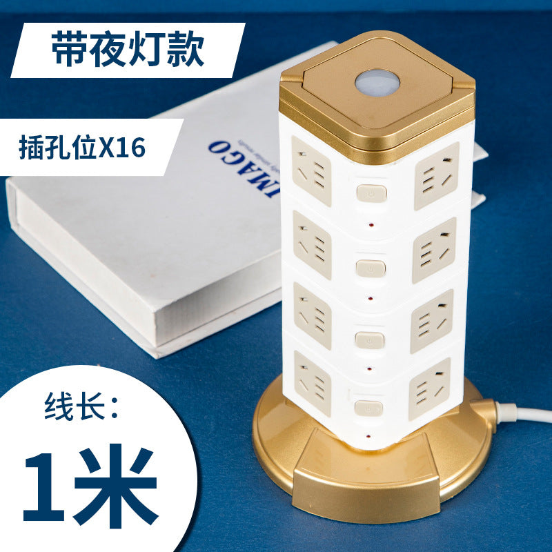 Multifunctional smart socket long line night light plug strip multi-hole plug-in board usb plug-in tower office vertical plug-in