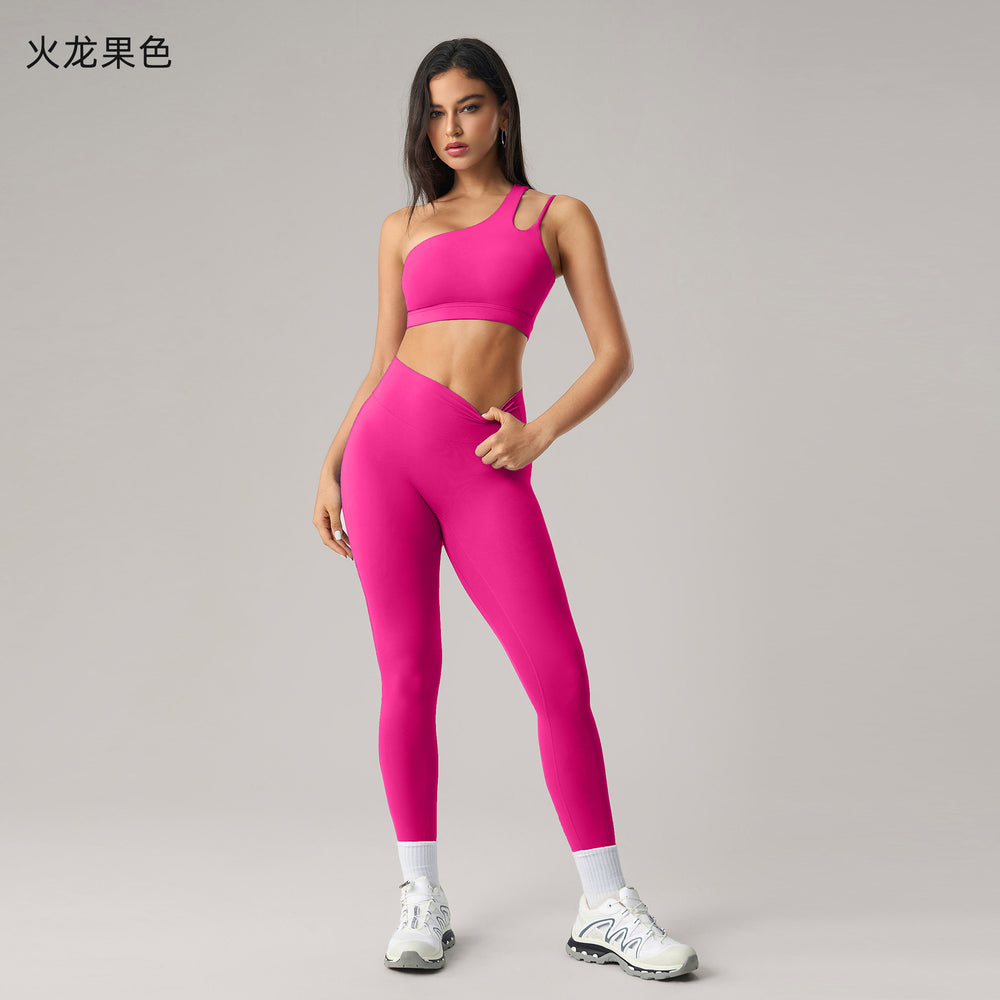 Fashion cross-border nude long sleeves yoga fitness suit women's back sports intimateshigh waist hip lifting tight nine-point pants