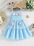 girl's suspender skirt multi-color texture fabric cake skirt stereo flower patchwork sky blue kidsdress