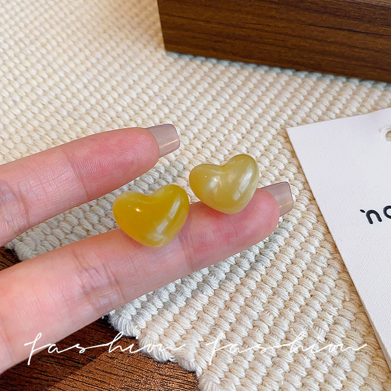 Japanese and korean fresh sweet jelly color stereo heart earrings women's fashion design elegantstylish cat's eye earrings