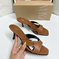 Za2025summer retro brown stitching square toe slippers stiletto heel sandals one-line drag stitching elegant