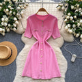 Xiaoxiangfengclassyfashionable metal buckle silm short-sleeved dress women's summer waist slimming lookelegantsweater skirt