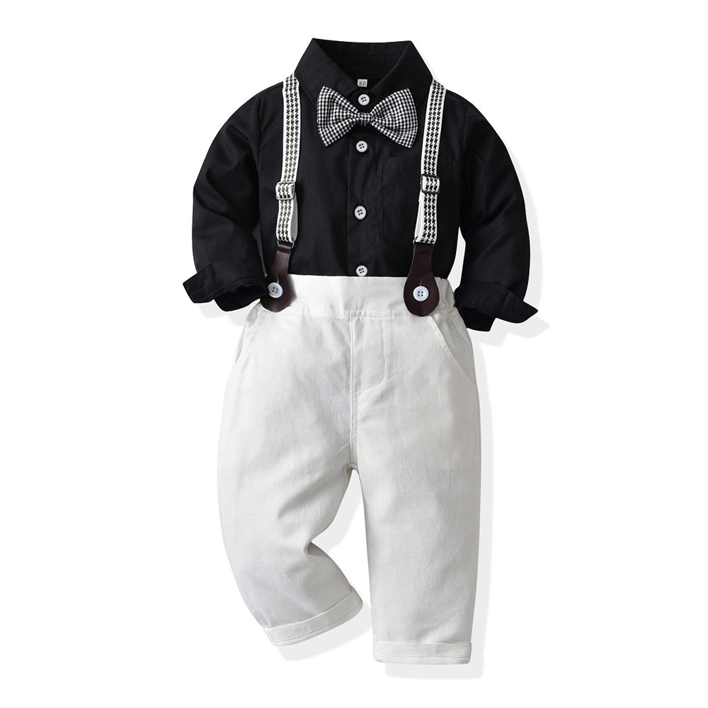 Boys' formal wear, children's performance outfit, student piano recital costume, floral dress for kids, big kids' white shirt and black pants set