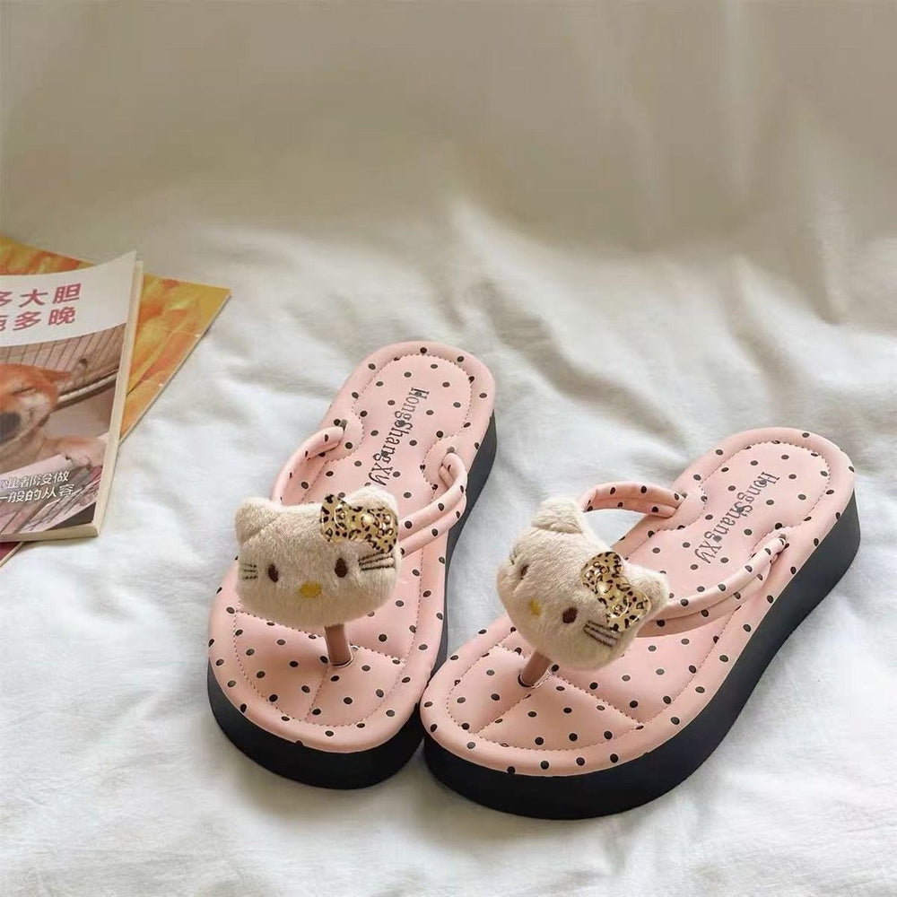 Kitten polka dot flip-flops outwear sandals new arrivalinsfashionthick sole flip-flops korean style home slippers for women
