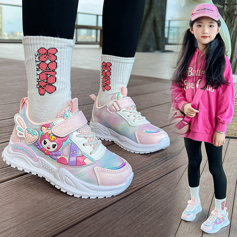 Children's sports shoes Girls' primary school students mesh casual fashion running shoes Spring and autumn new princess cartoon shoes