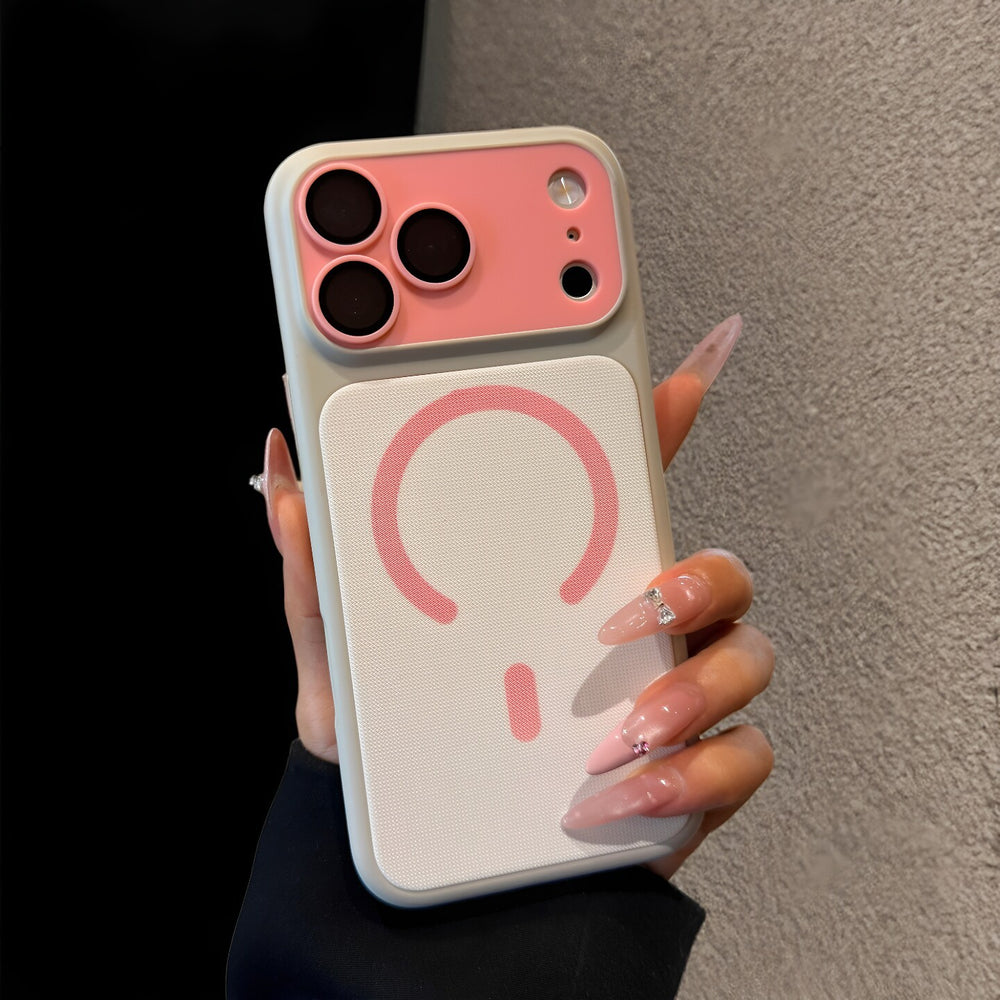 Suitable for apple 18promax burgundy red large window mobile phone case iphone17 contrasting color cloth pattern magnetic case 16
