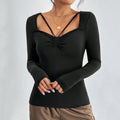 european and american women's clothing  spring/summer designer long-sleeve t-shirt, solid color, elegant commute top