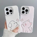 Couple cat & dog catching butterfly design iphone 18 pro max case - gradient color silver iphone 17 hard case