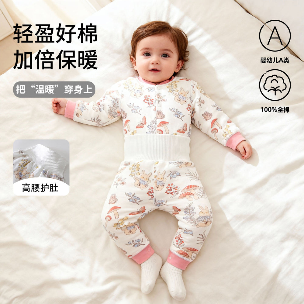 Baby quilted separatessuit baby clothes autumn thin cotton belly protection cotton clothing infant pure cotton thin cotton clothing