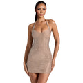 C7179 cross-border   fashion women's sexy halter neck rhinestone bodycon mini dress