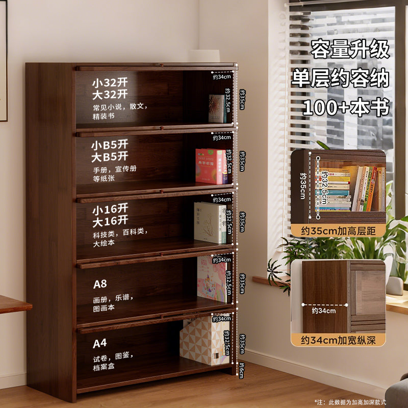 Solid wood dust-proof bookcase integrated against the wall Walnut color storage cabinet Locker Floor storage cabinet Household bookshelf