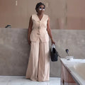 European and american cross-border women's fashion:  summer new collection - tie-waist vest top and wide-leg pants set