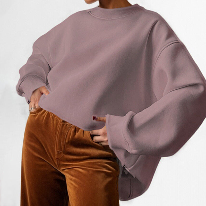 autumn new arrivals: european and american style women's outerwear - round neck, loose fit, solid color pullover sweatshirt