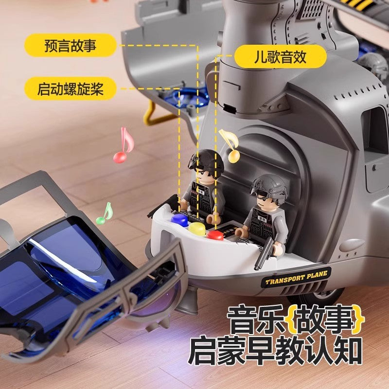 Extra-large helicopter military transport plane early education story machine children's alloy inertia car boy's toy
