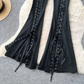 K-style high waisttie backelegant style big bell pants women's spring summer black slimming lookmopcasual pants sense of design