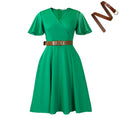 C8636 european and american women's clothing  new fashion elegant solid color plus size v-neck flare sleeve african dress
