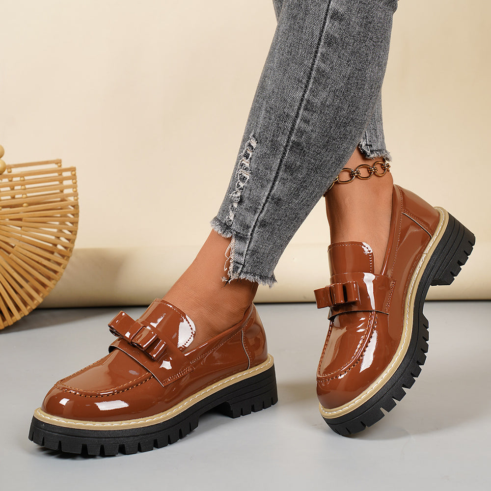 2026 spring new bowknot low-top flats - plus size platform shoes - british style export leather shoes for women - in stock