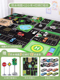 Kids' alloy pull-back car traffic map playset with crawling mat, parking garage, and inertia toys for boys