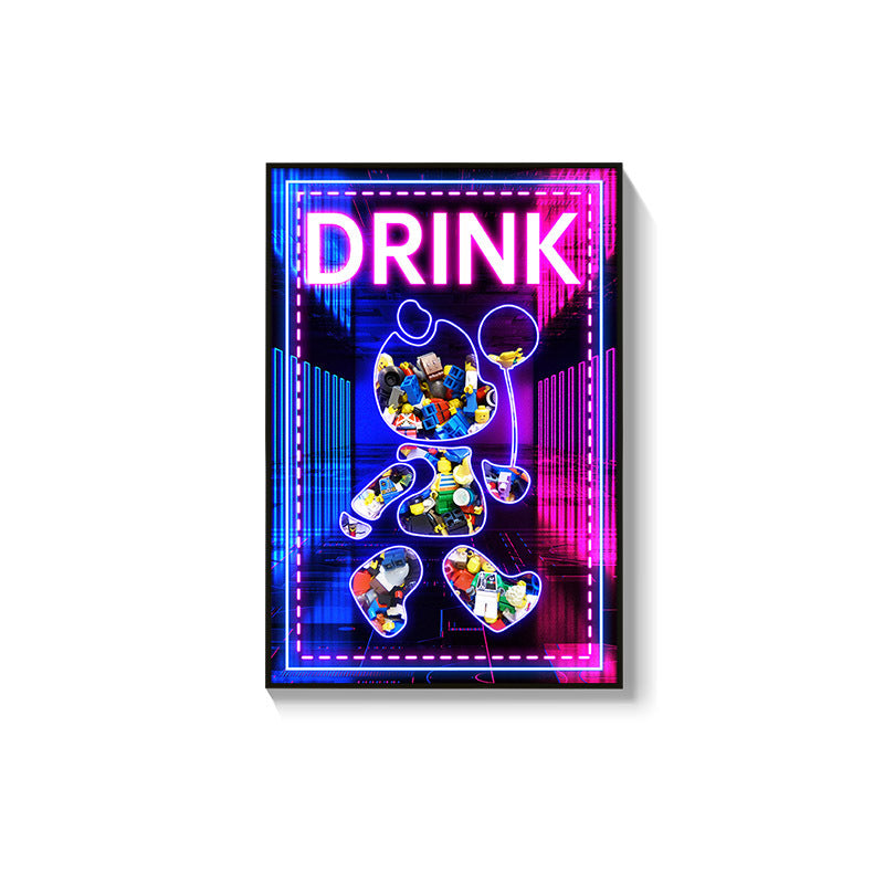 Trend luminous violence bear decorative painting hairdresser bar KTV creative led ambient light building block bear kaws hanging painting