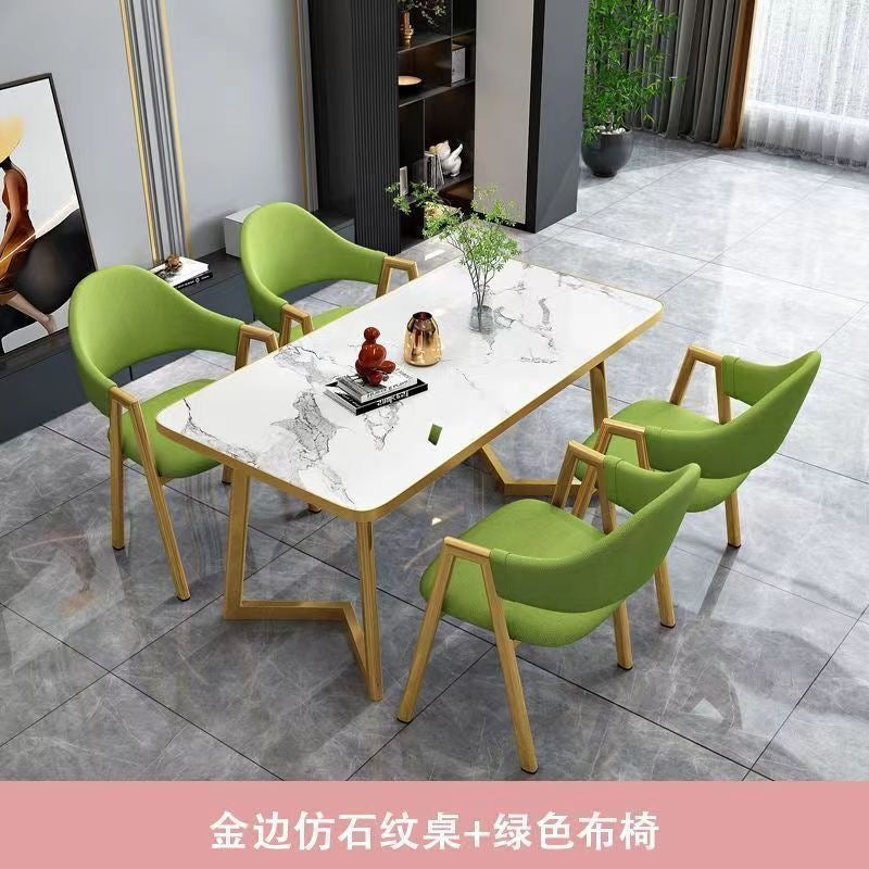 Nordic light luxury negotiation table and chair combination milk tea shop imitation rock slab rectangular in stock reception table and chair combination dining table and chair