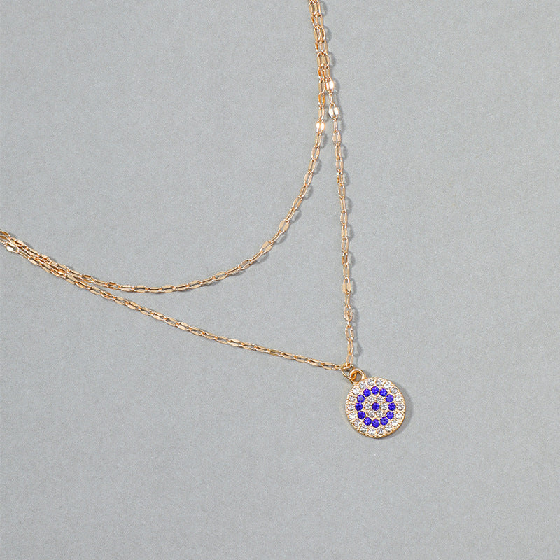 Crystal devil's eye necklace wholesale cross-border gold plated pendant women's stylish double layer classy rose gold sweater chain