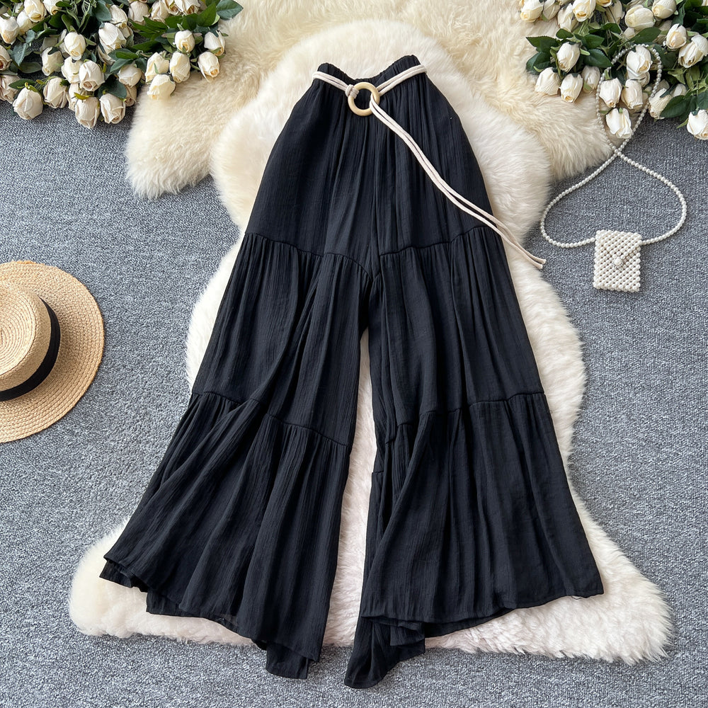 Casual pants  summer fairy gentle style versatile high waistloose wide leg culottes cover flesh and crotch chiffon pants