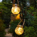 Solar powered outdoor waterproof crackle jar lights - hanging lanterns for balconies, gardens, yards, trees, and walkways
