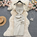 Sleeveless round neck knitting vest dress women's summernew arrival silmslimming lookelegant drawstring slit hip-hugging dress trendy