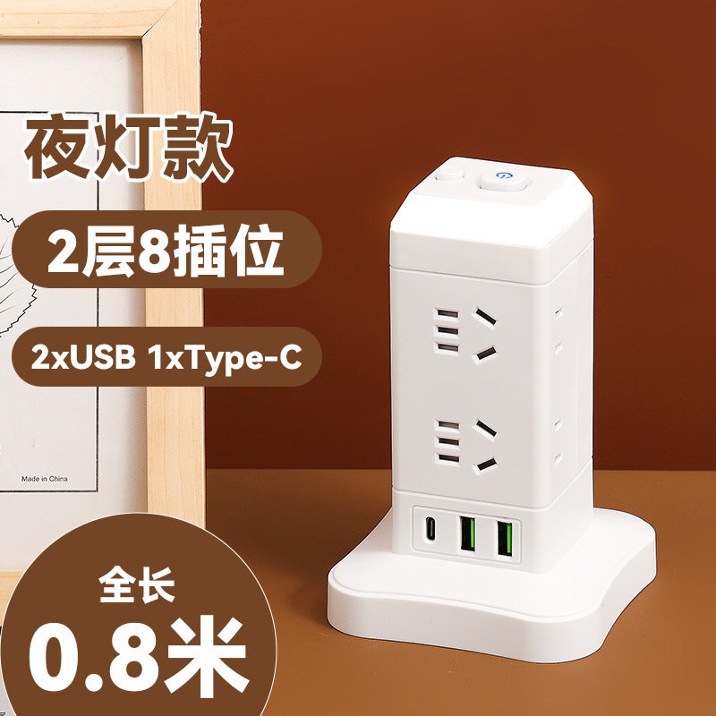 Authentic home & office vertical power strip - multi-outlet, pure copper, with usb ports - tower style